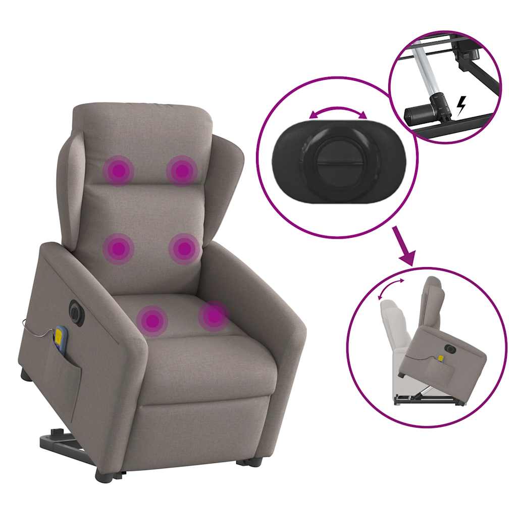 Poltrona elétrica elevatória massagens tecido cinza-acastanhado