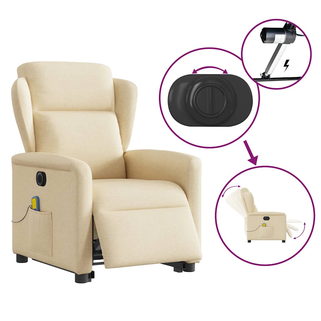 Poltrona elétrica elevatória massagens tecido creme