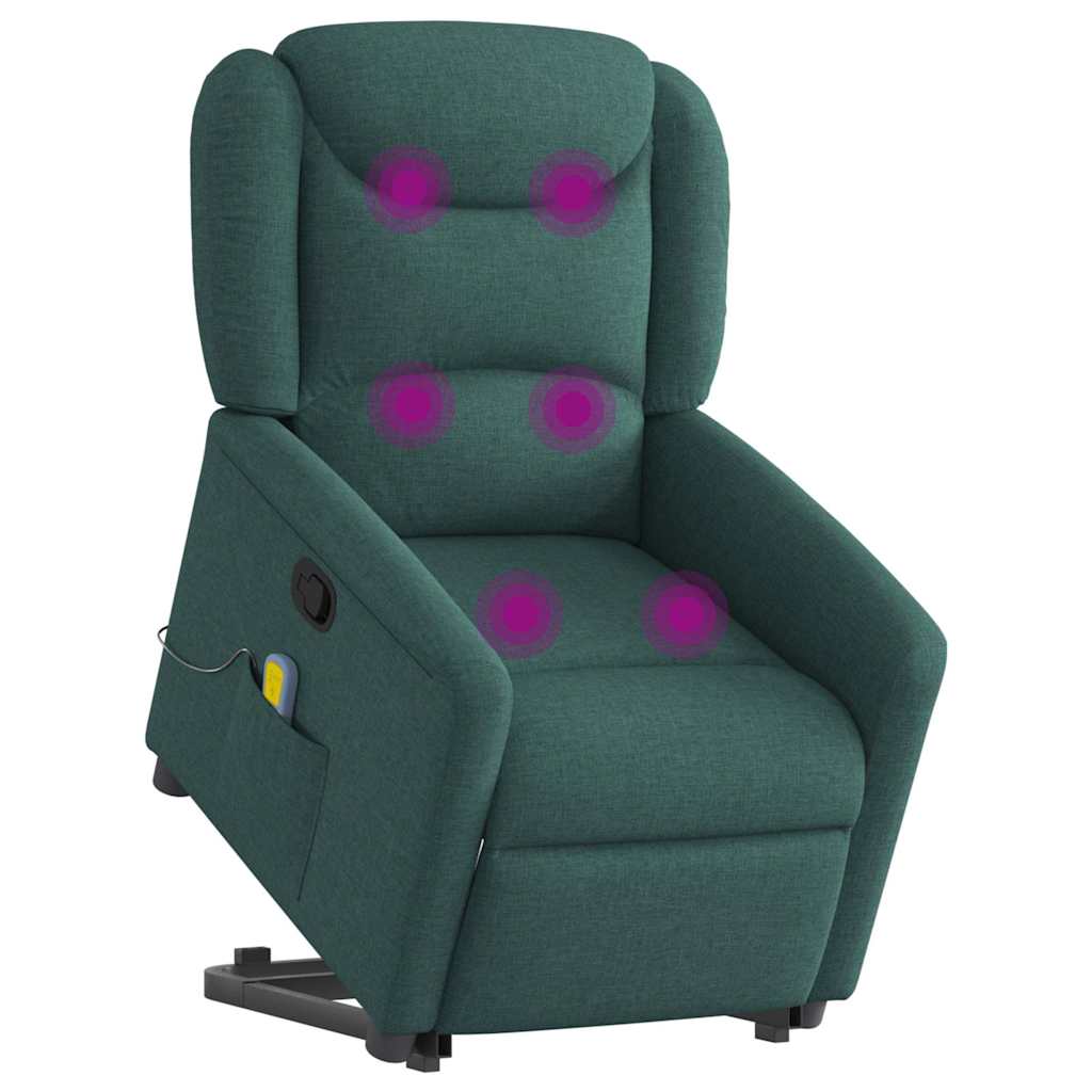 Poltrona reclinável elevatória de massagens tecido verde-escuro
