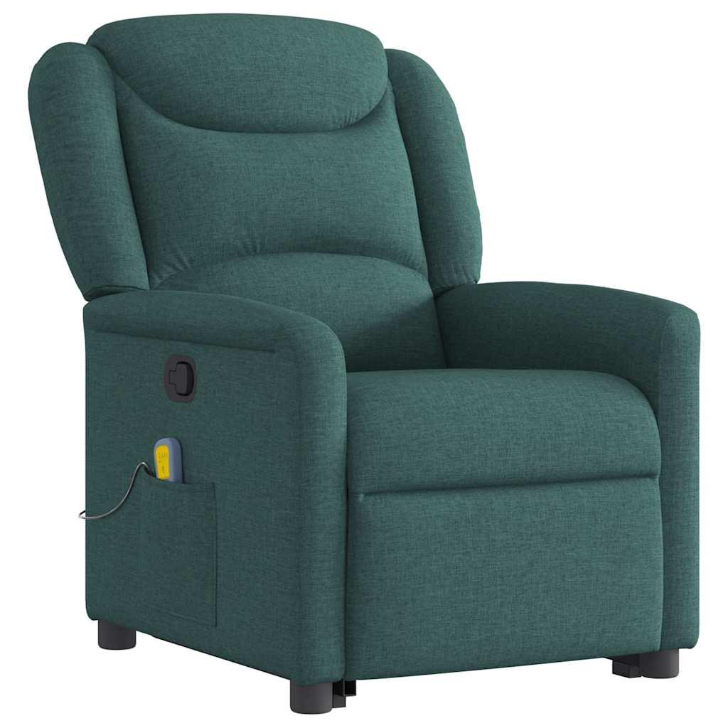 Poltrona reclinável elevatória de massagens tecido verde-escuro