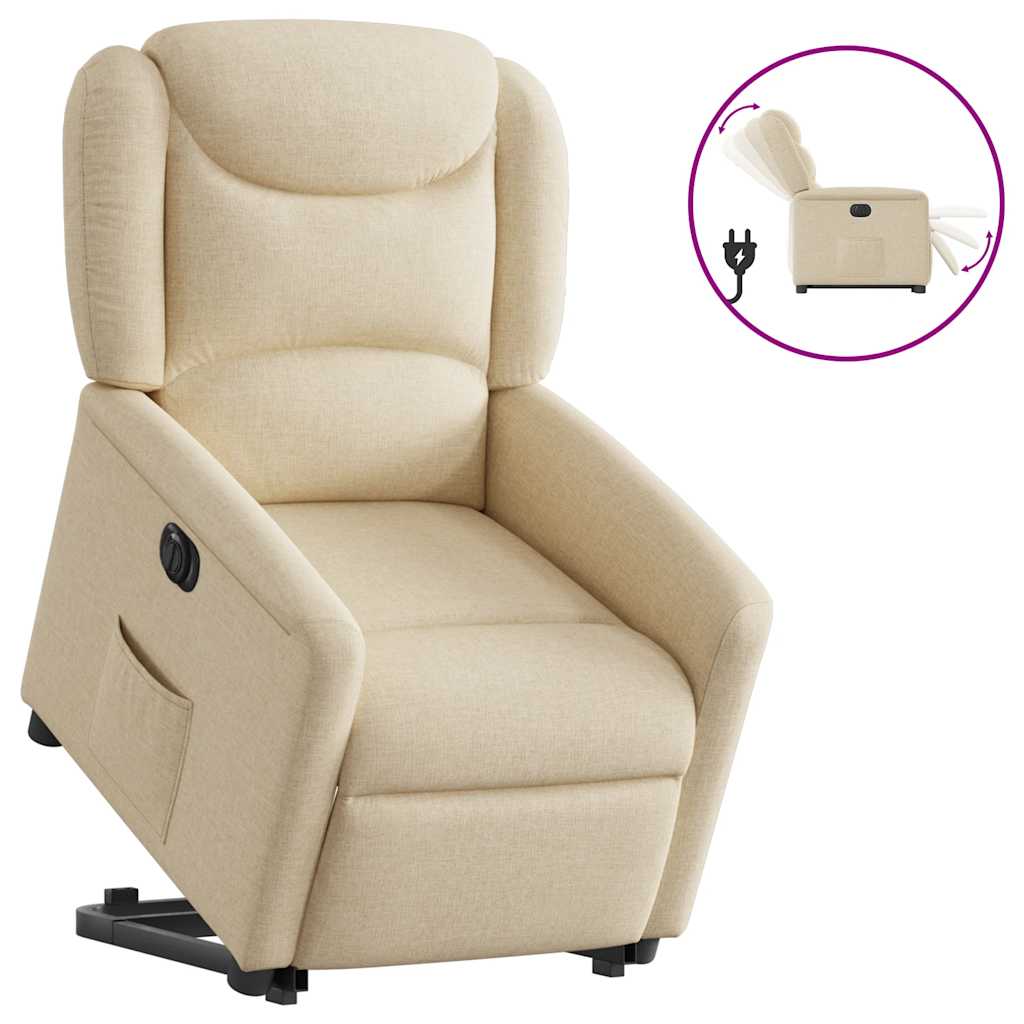 Poltrona reclinável elevatória elétrica tecido cor creme