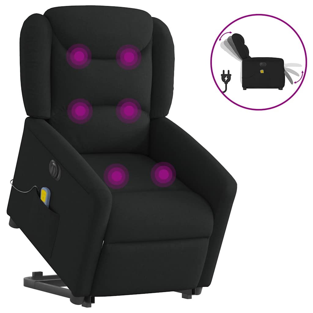 Poltrona elétrica elevatória massagens tecido preto