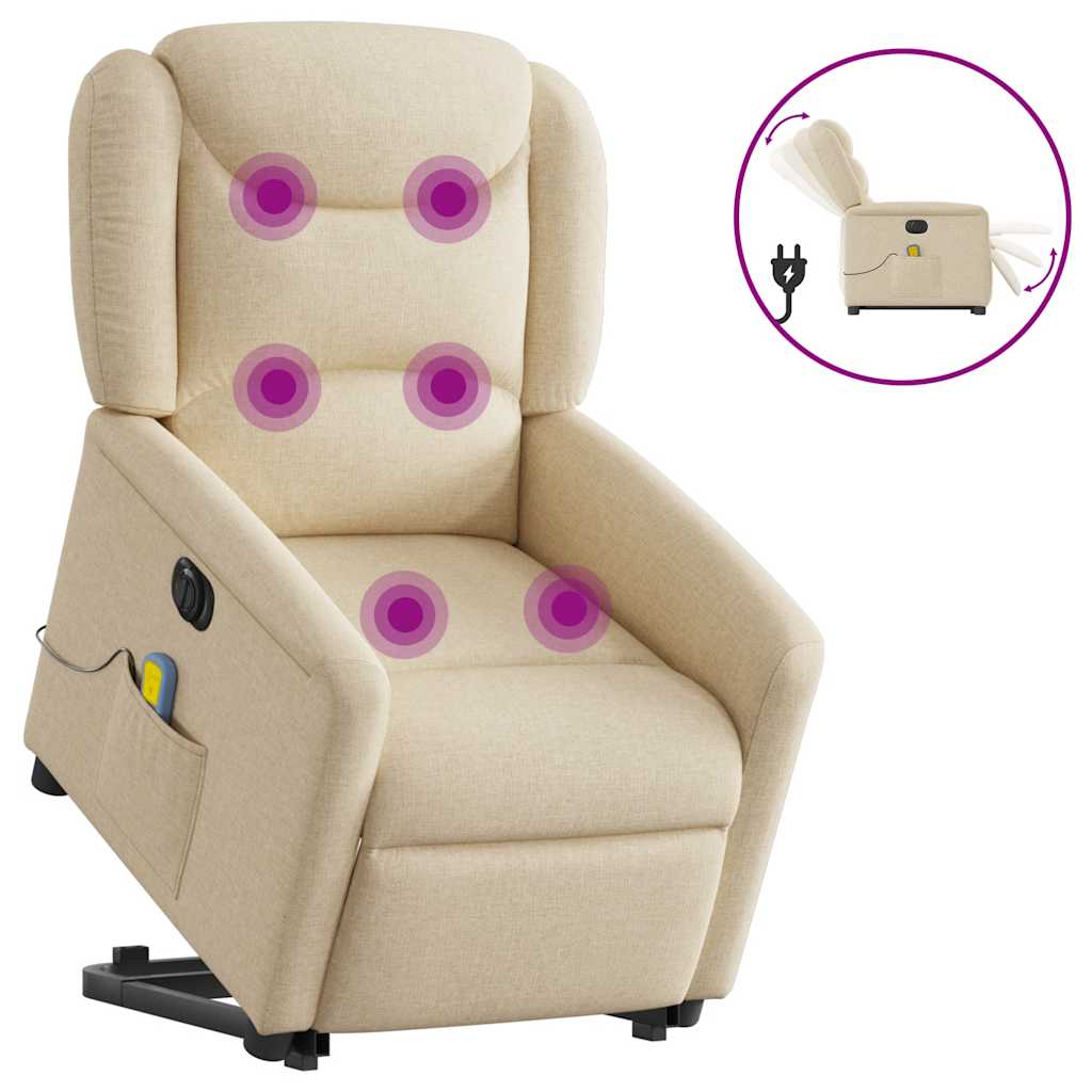 Poltrona elétrica elevatória massagens tecido creme