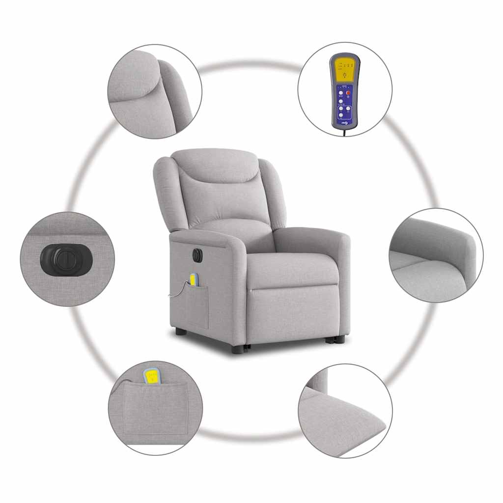 Poltrona elétrica elevatória massagens tecido cinzento-nublado