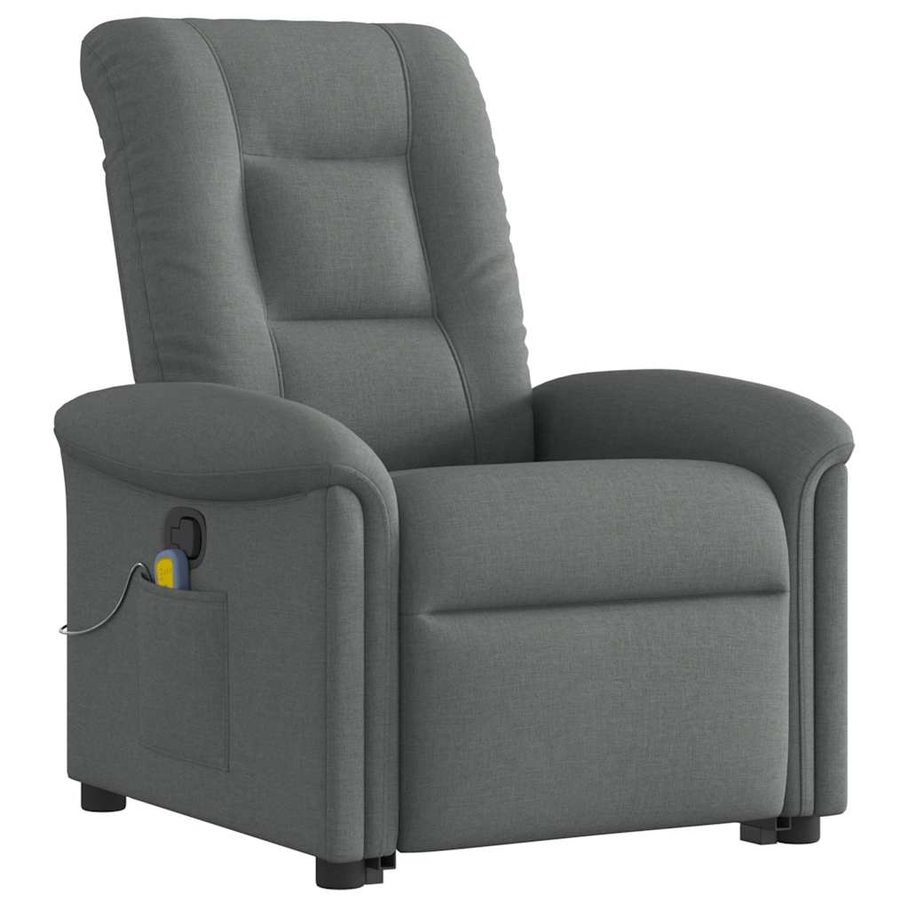 Poltrona elevatória de massagens tecido cinzento-escuro
