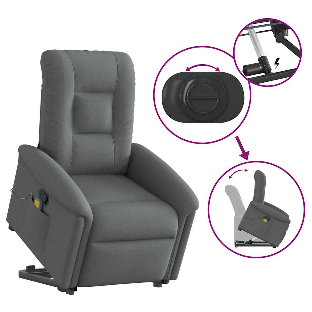 Poltrona elevatória de massagens tecido cinzento-escuro