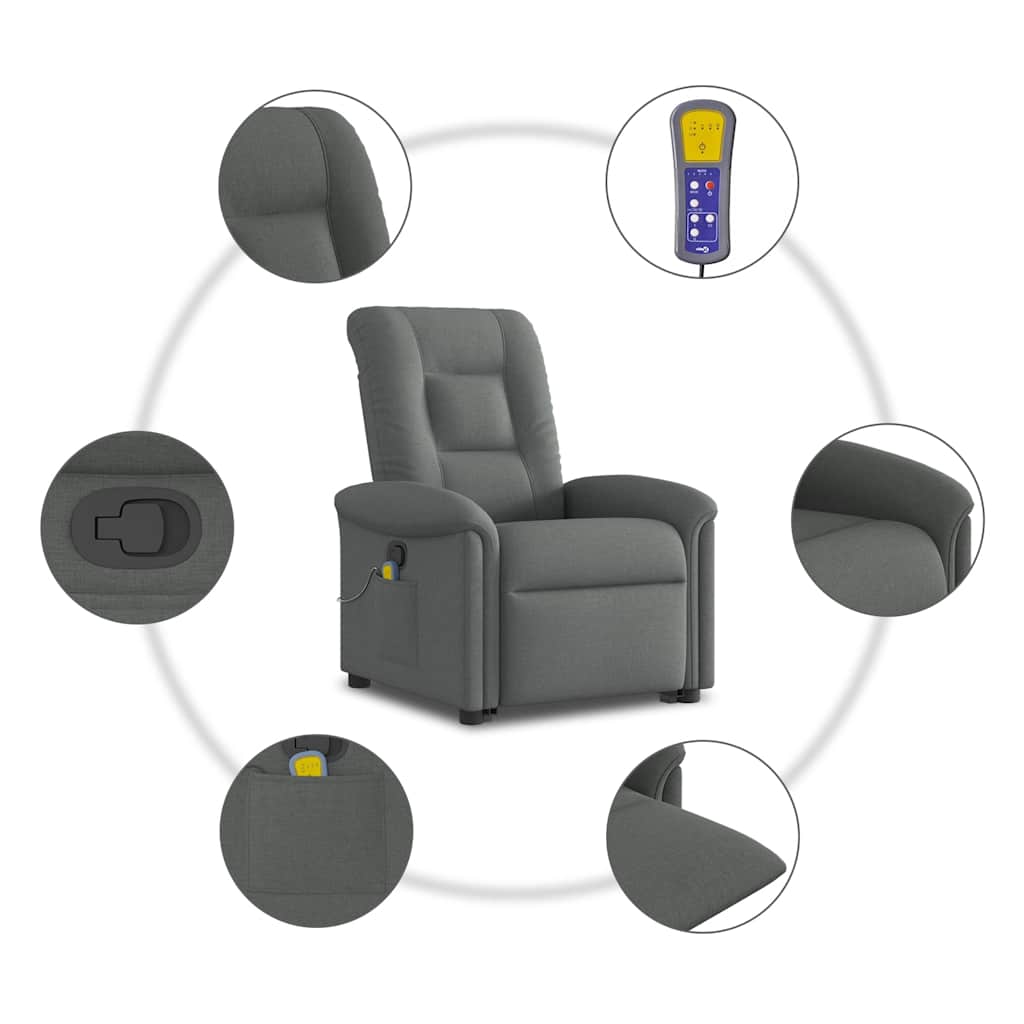 Poltrona elevatória de massagens tecido cinzento-escuro