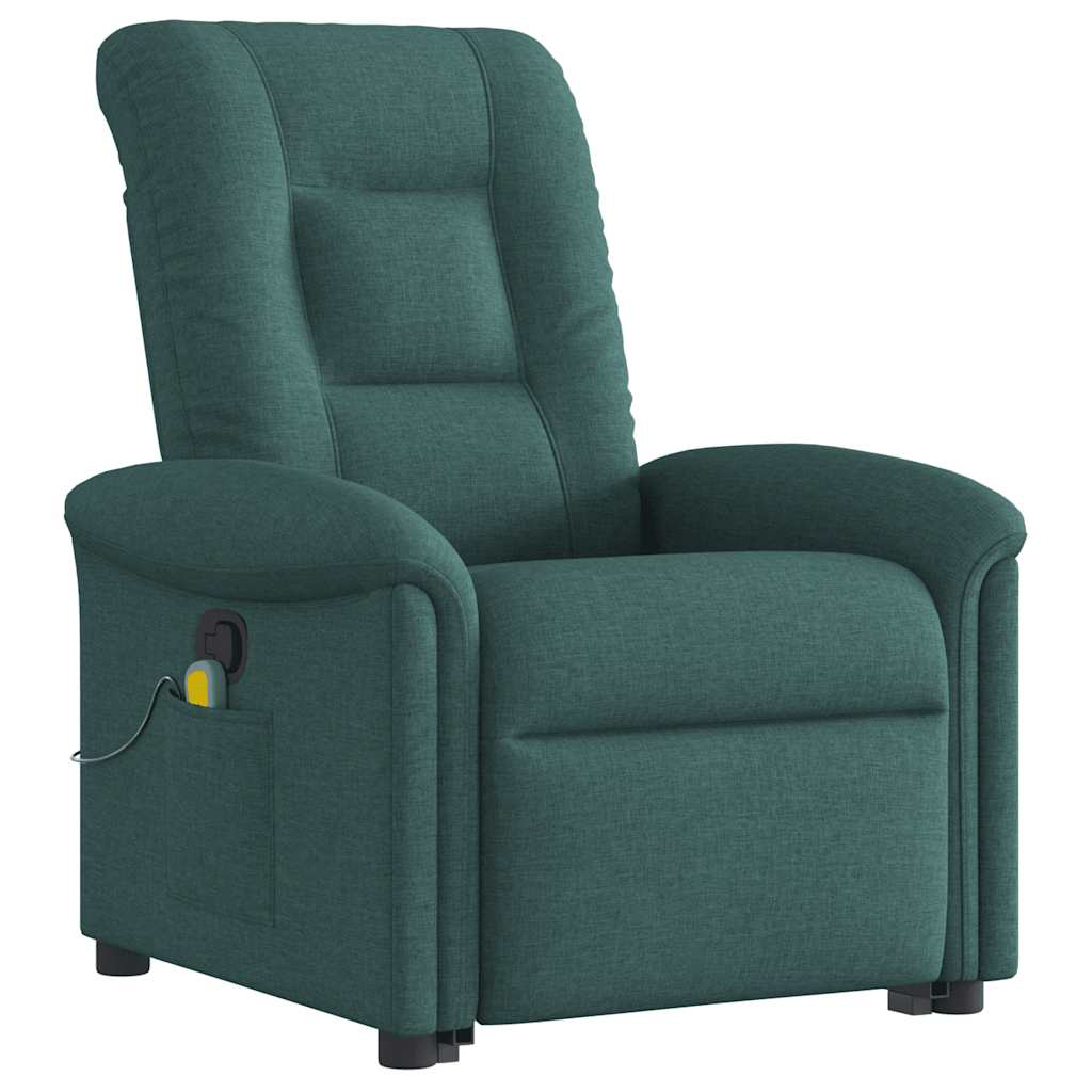 Poltrona reclinável elevatória de massagens tecido verde-escuro