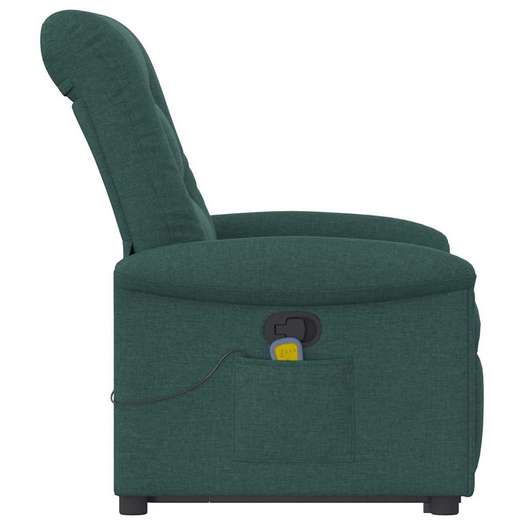 Poltrona reclinável elevatória de massagens tecido verde-escuro