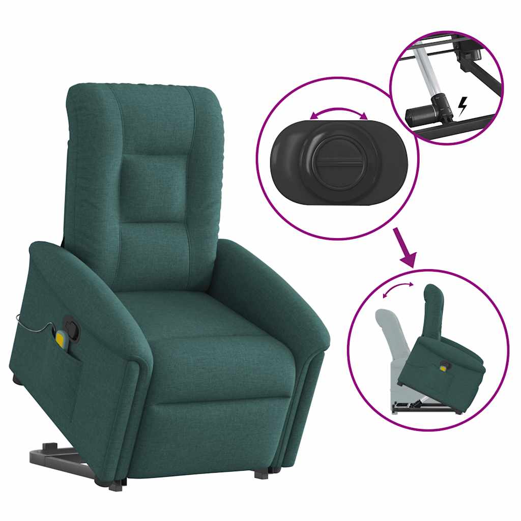 Poltrona reclinável elevatória de massagens tecido verde-escuro