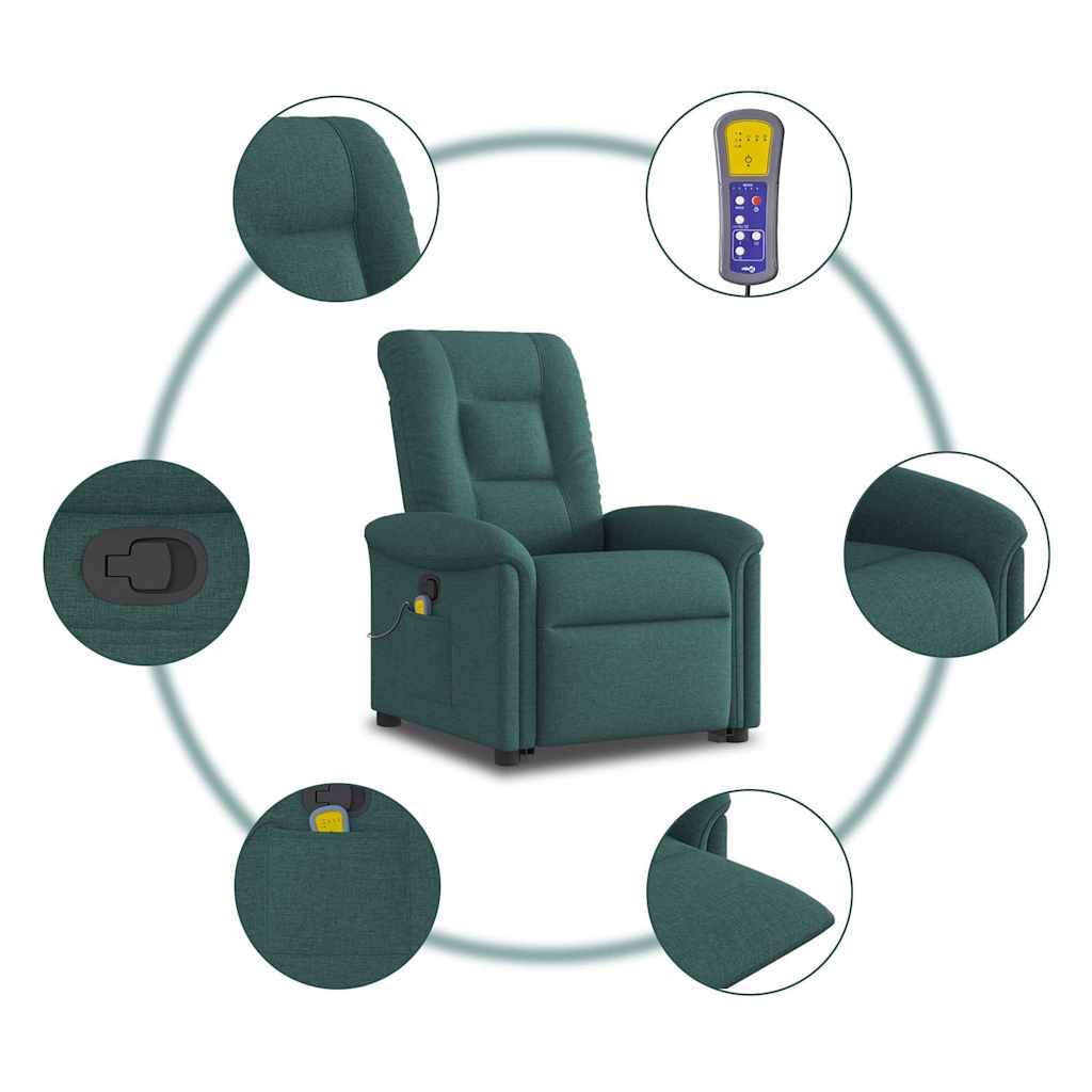 Poltrona reclinável elevatória de massagens tecido verde-escuro
