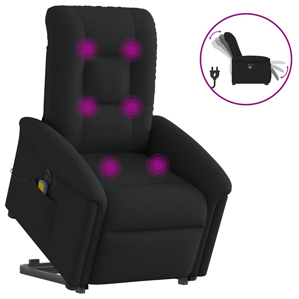 Poltrona elétrica elevatória massagens tecido preto