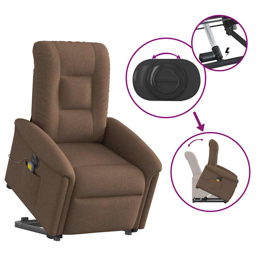 Poltrona elétrica elevatória massagens tecido castanho
