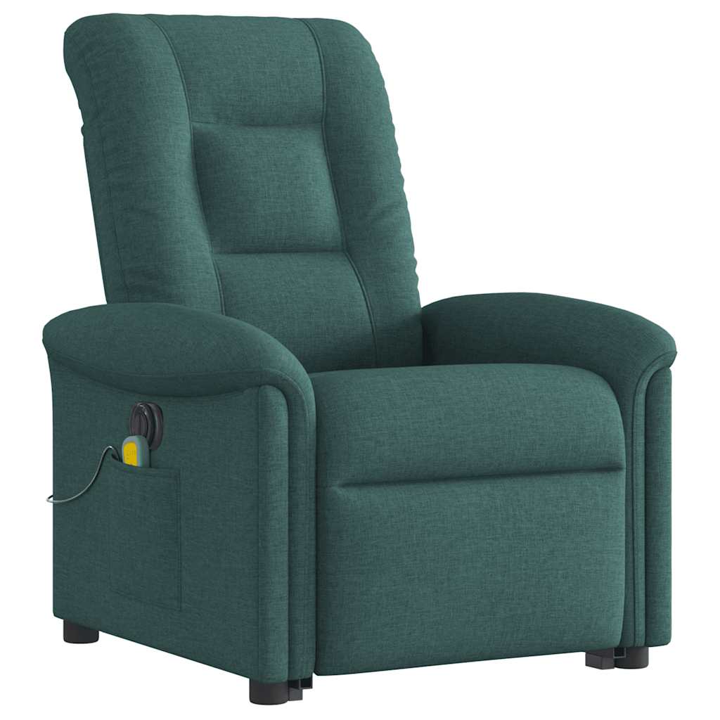 Poltrona elétrica elevatória massagens tecido verde-escuro