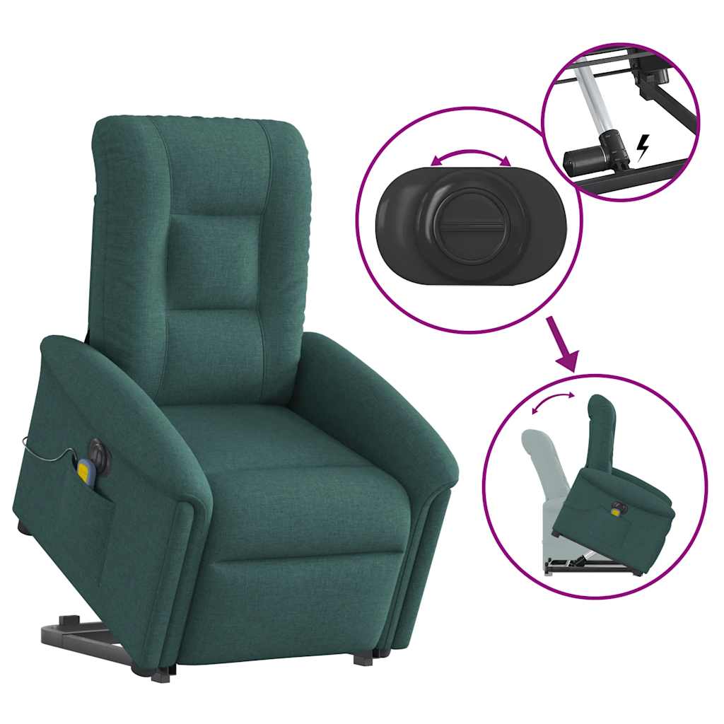 Poltrona elétrica elevatória massagens tecido verde-escuro