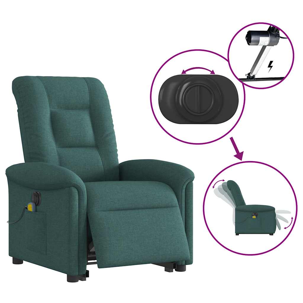 Poltrona elétrica elevatória massagens tecido verde-escuro