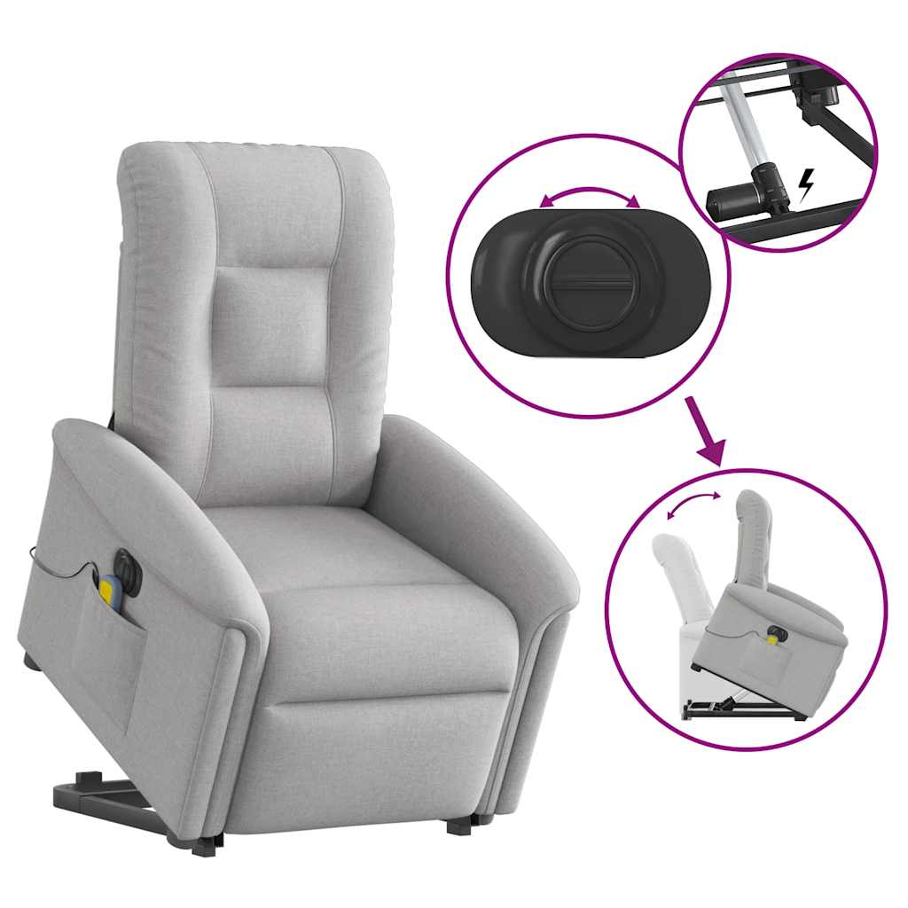Poltrona elétrica elevatória massagens tecido cinzento-nublado