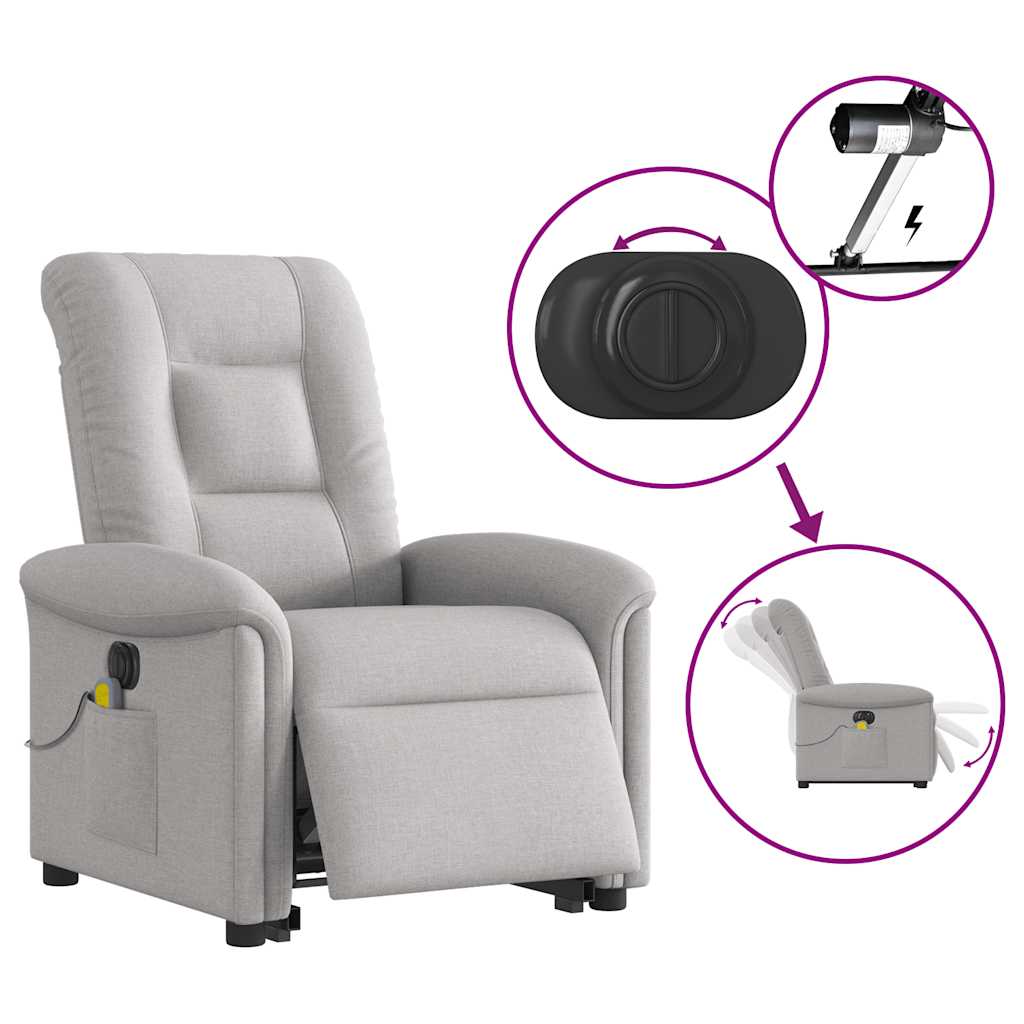 Poltrona elétrica elevatória massagens tecido cinzento-nublado