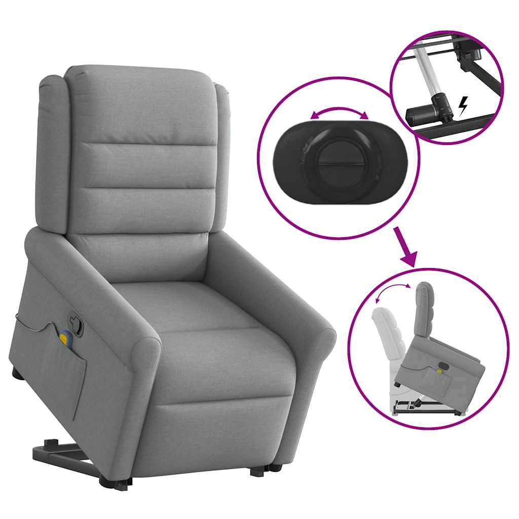 Poltrona reclinável massagens tecido cinzento-claro