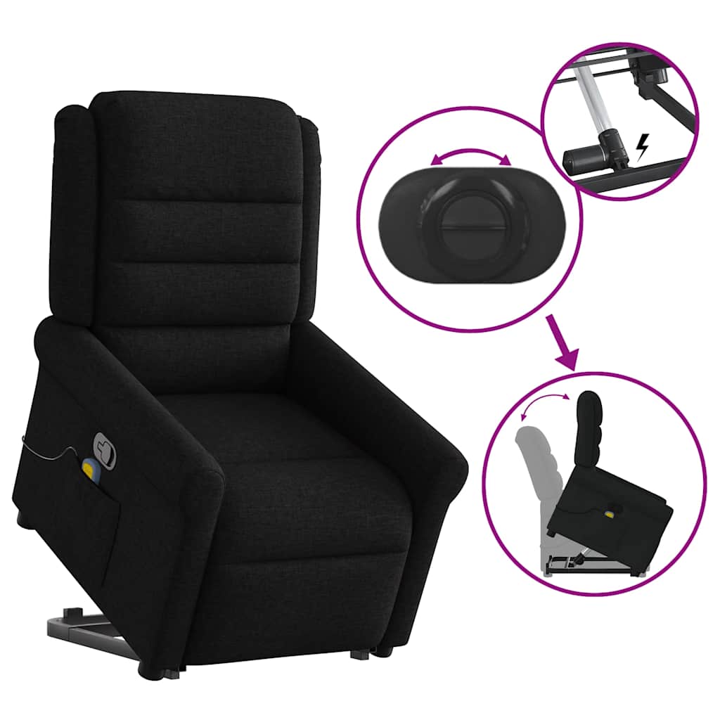 Poltrona de massagens reclinável elevatória tecido preto