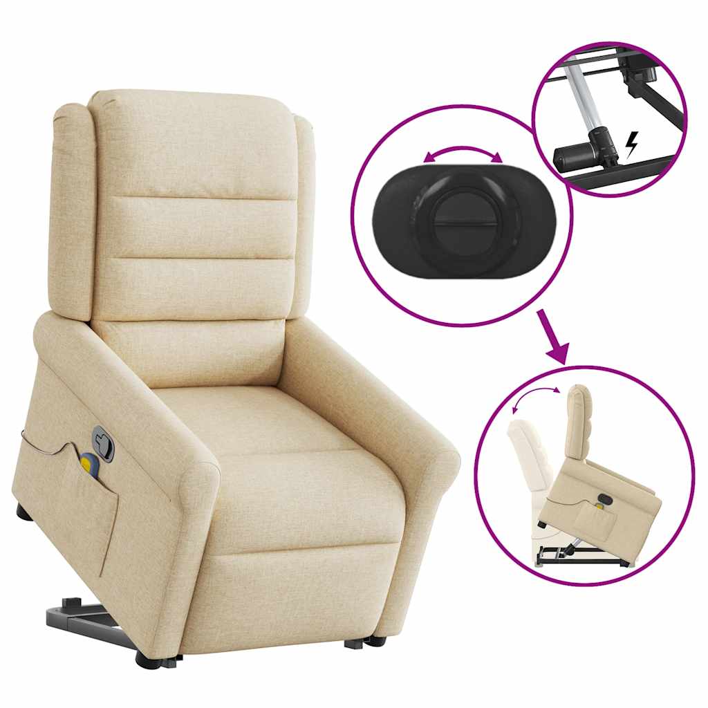 Poltrona elevatória de massagens tecido cor creme