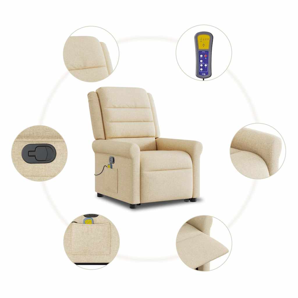 Poltrona elevatória de massagens tecido cor creme