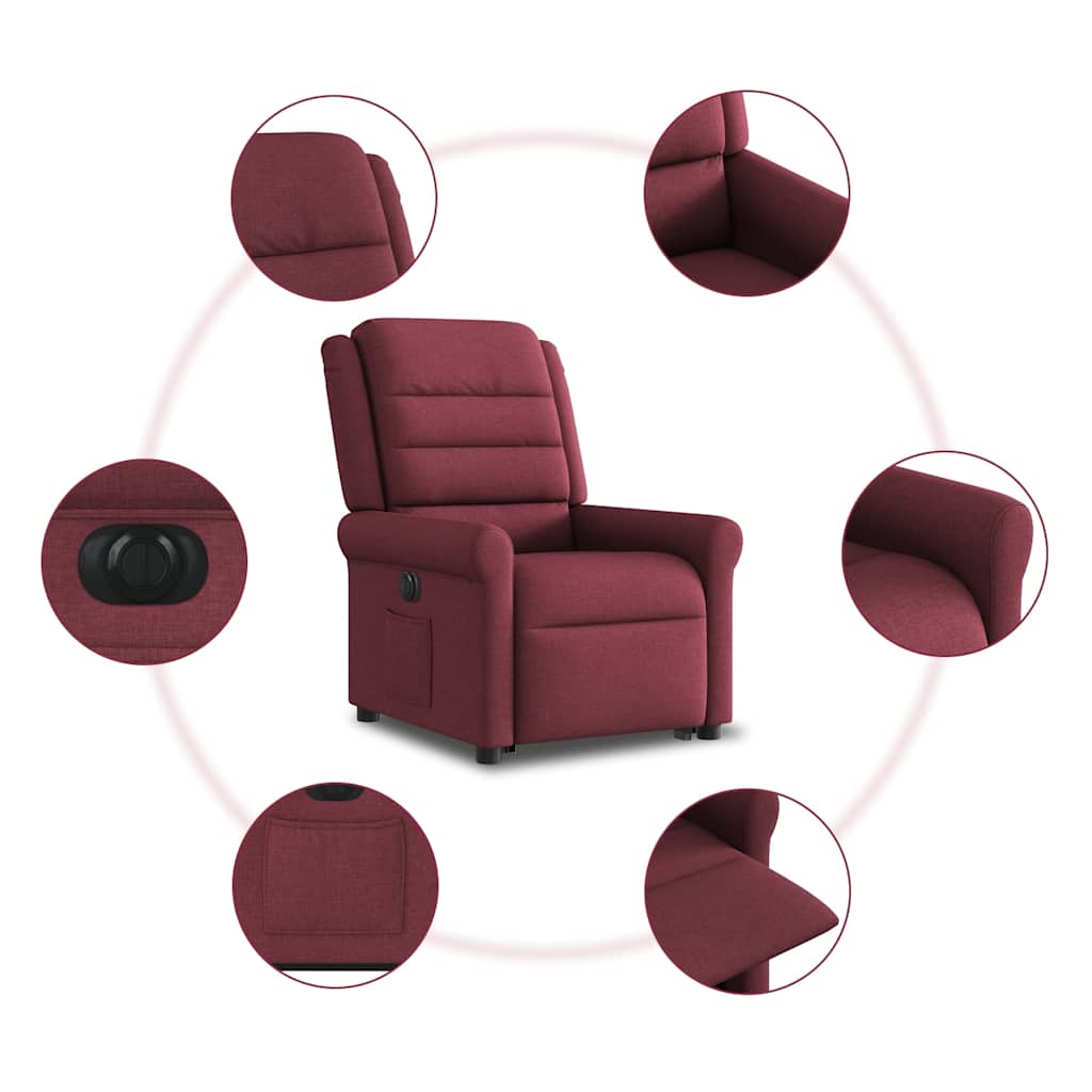 Poltrona reclinável elevatória elétrica tecido vermelho-tinto
