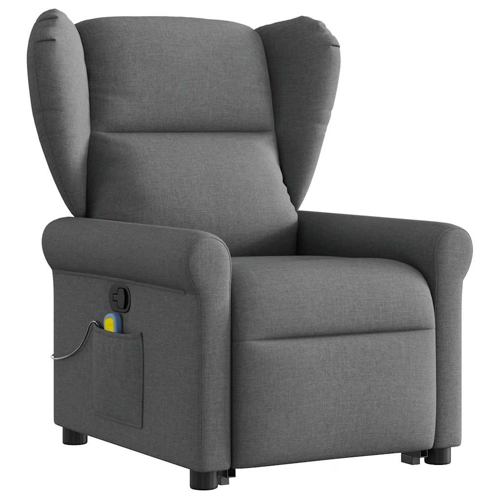 Poltrona elevatória de massagens tecido cinzento-escuro