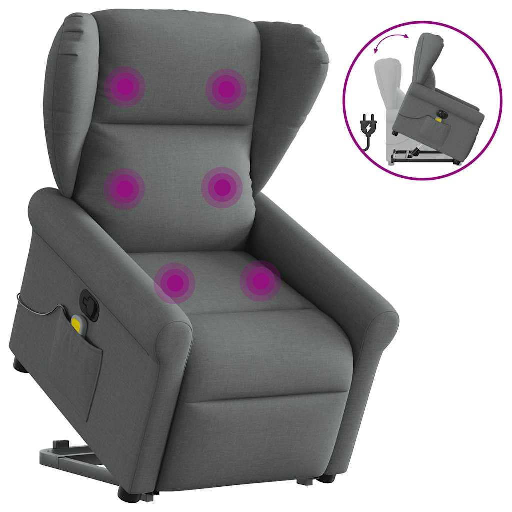 Poltrona elevatória de massagens tecido cinzento-escuro
