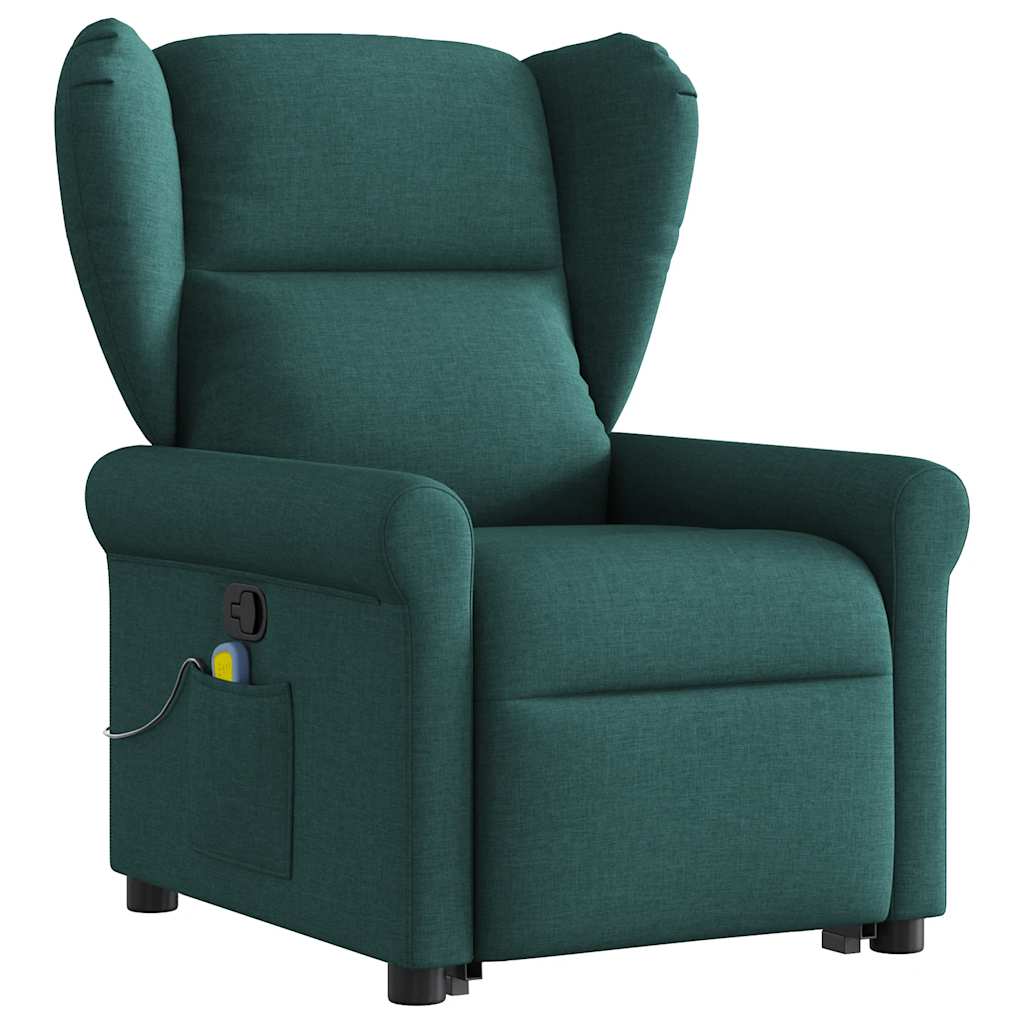 Poltrona reclinável elevatória de massagens tecido verde-escuro