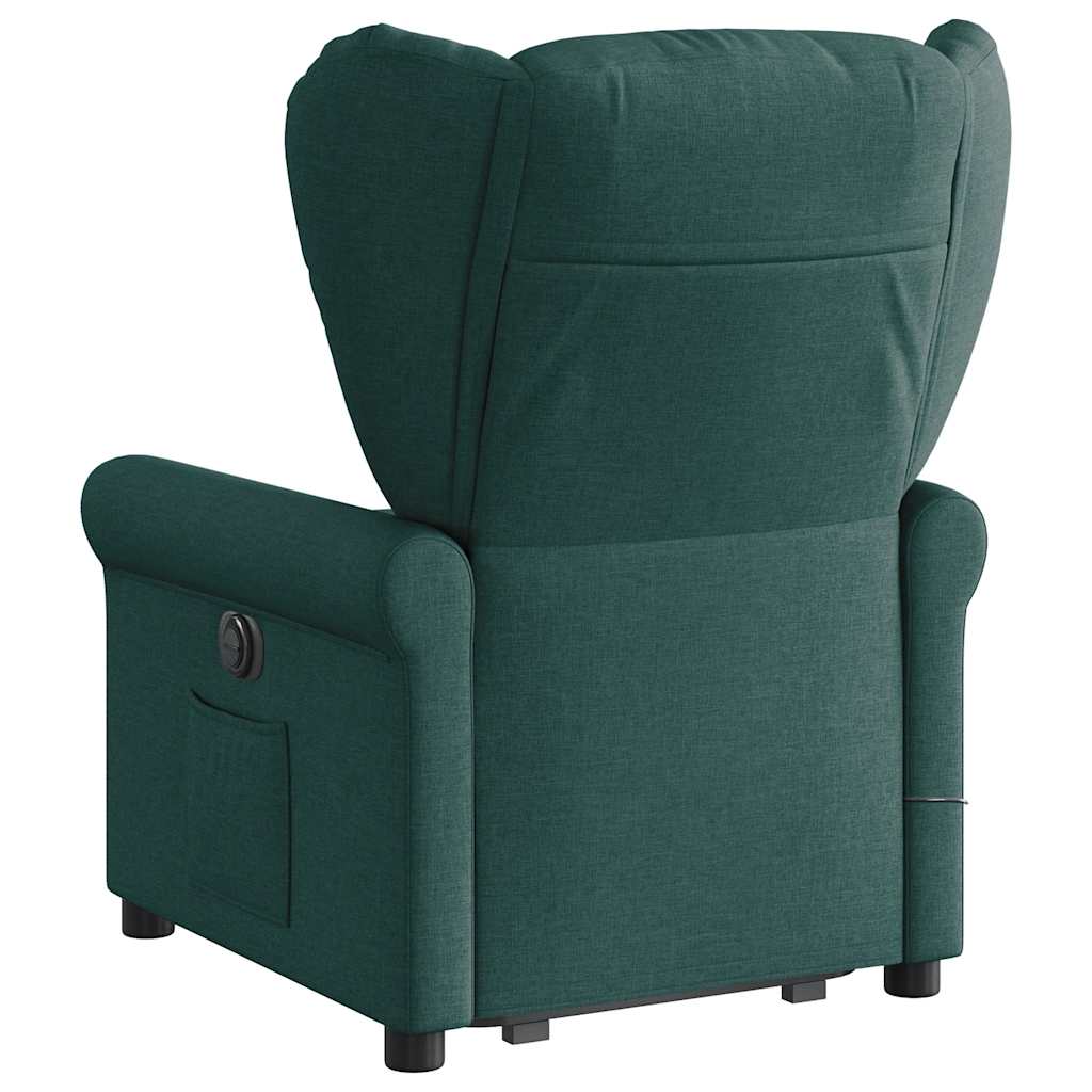 Poltrona reclinável elevatória de massagens tecido verde-escuro
