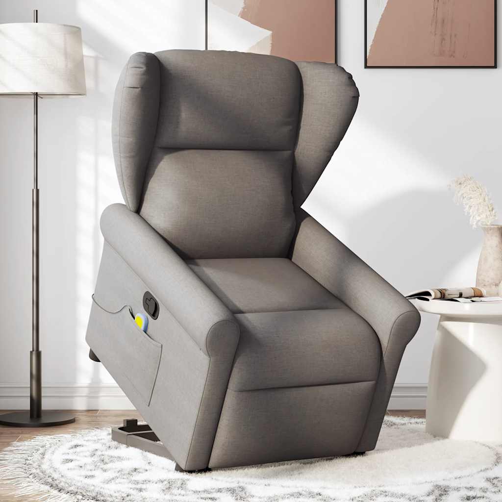 Poltrona elevatória de massagens tecido cinzento-acastanhado