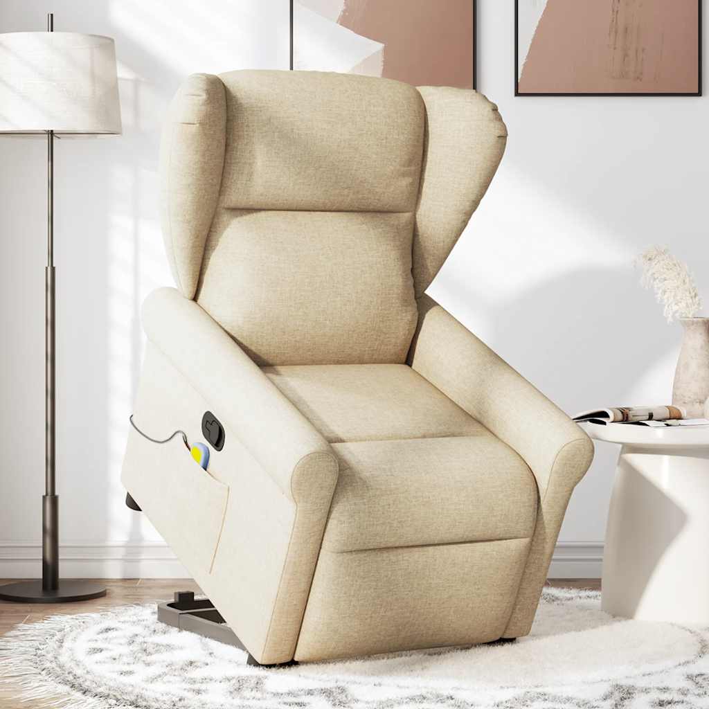 Poltrona elevatória de massagens tecido cor creme
