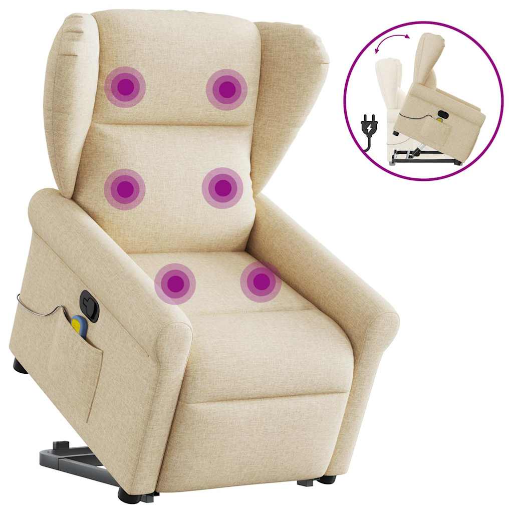 Poltrona elevatória de massagens tecido cor creme