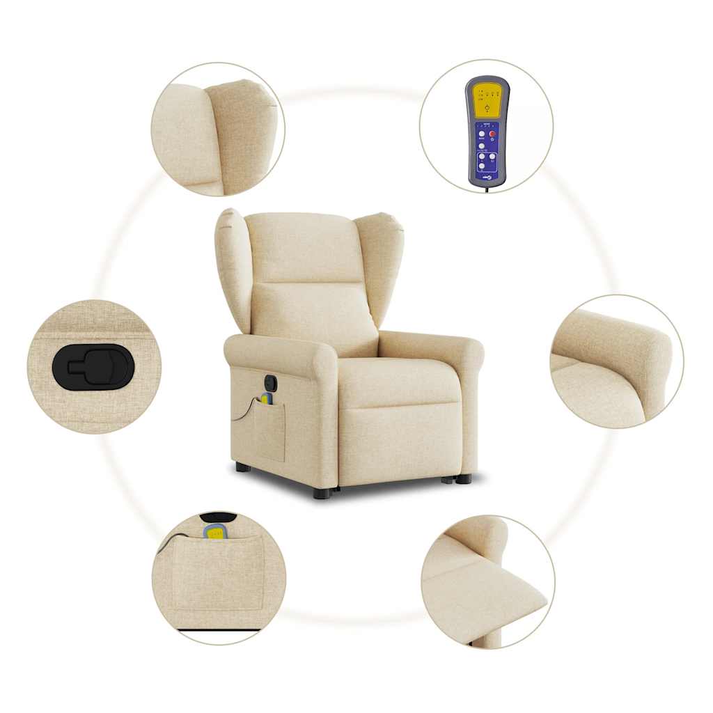 Poltrona elevatória de massagens tecido cor creme