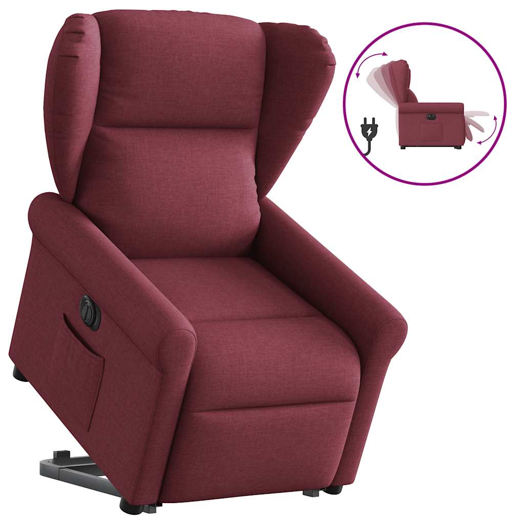 Poltrona reclinável elevatória elétrica tecido vermelho-tinto