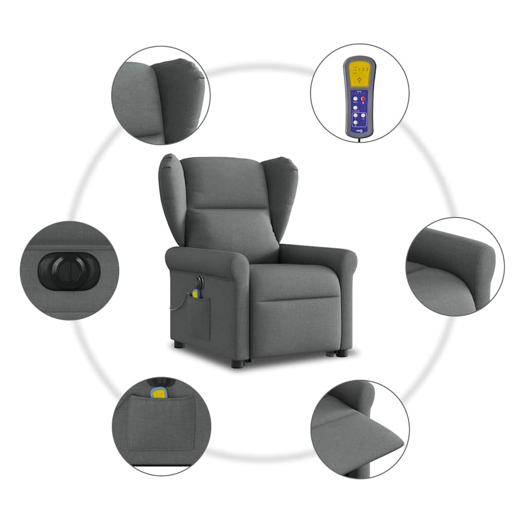 Poltrona elétrica elevatória massagens tecido cinzento-escuro