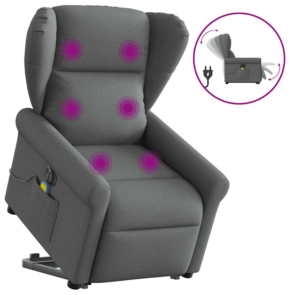 Poltrona elétrica elevatória massagens tecido cinzento-escuro