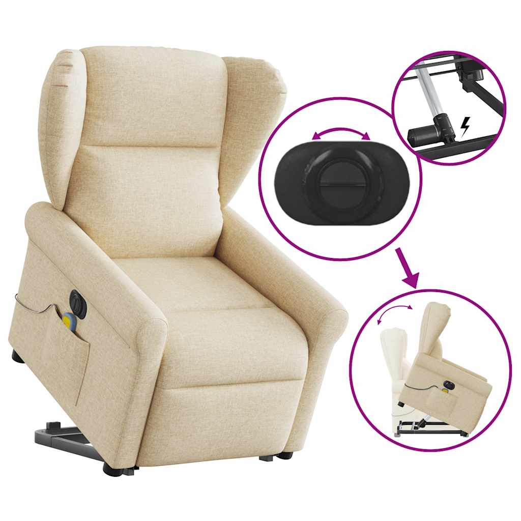 Poltrona elétrica elevatória massagens tecido creme