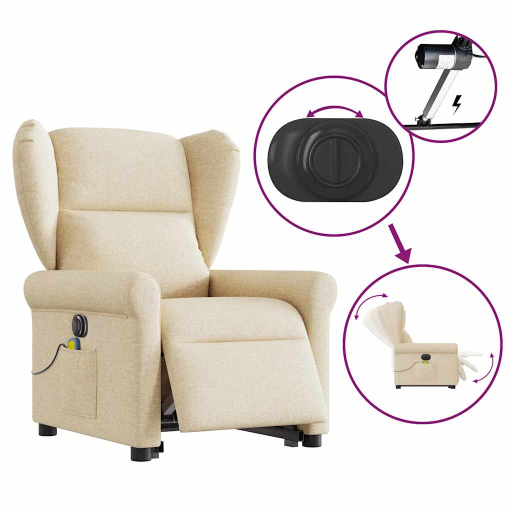 Poltrona elétrica elevatória massagens tecido creme