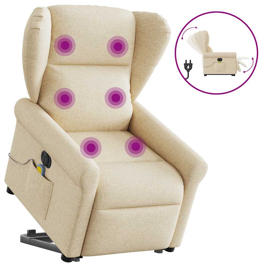 Poltrona elétrica elevatória massagens tecido creme