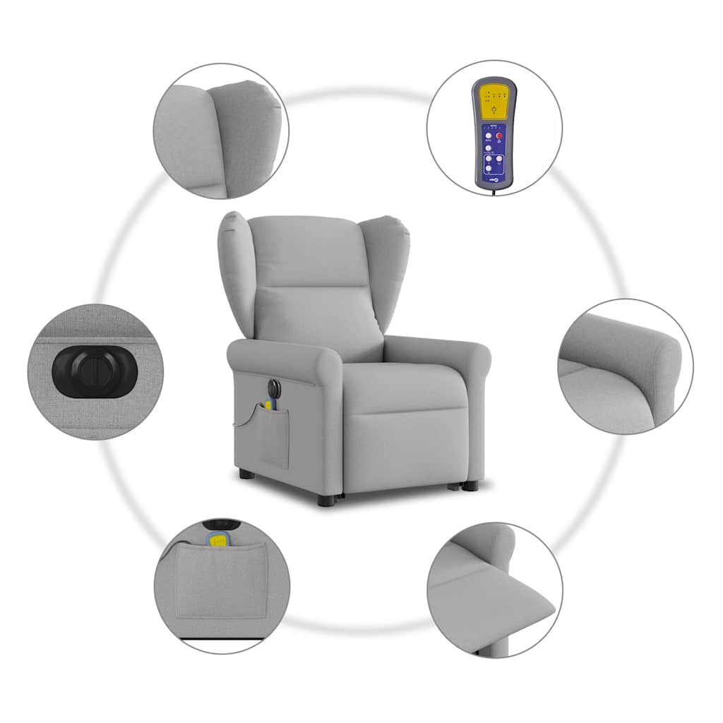 Poltrona elétrica elevatória massagens tecido cinzento-nublado