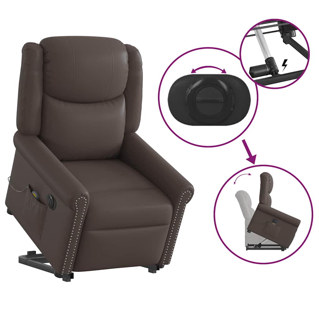 Poltrona reclinável massagens elevatória elétrica couro artif.