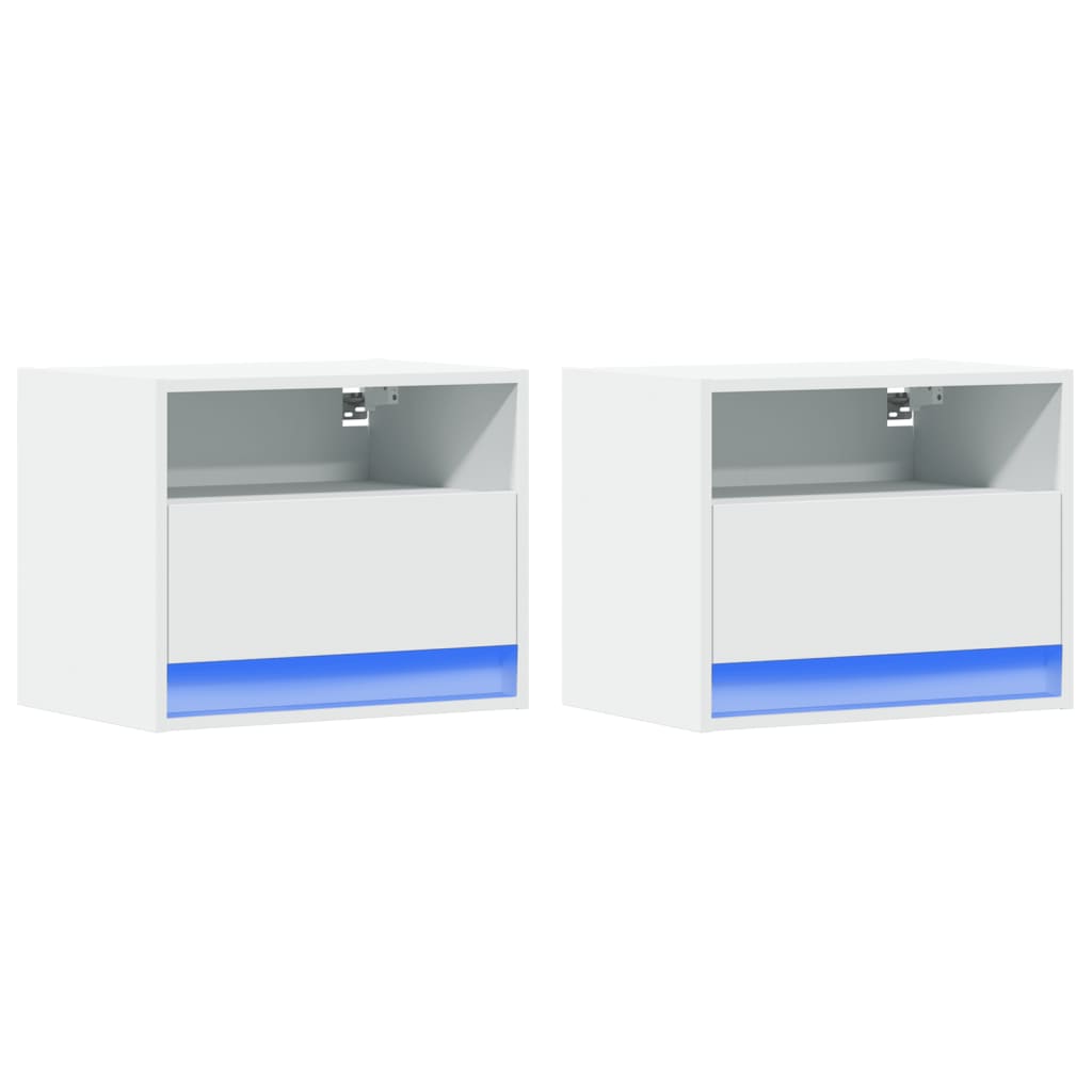 Mesas de cabeceira de parede com luzes LED 2 pcs