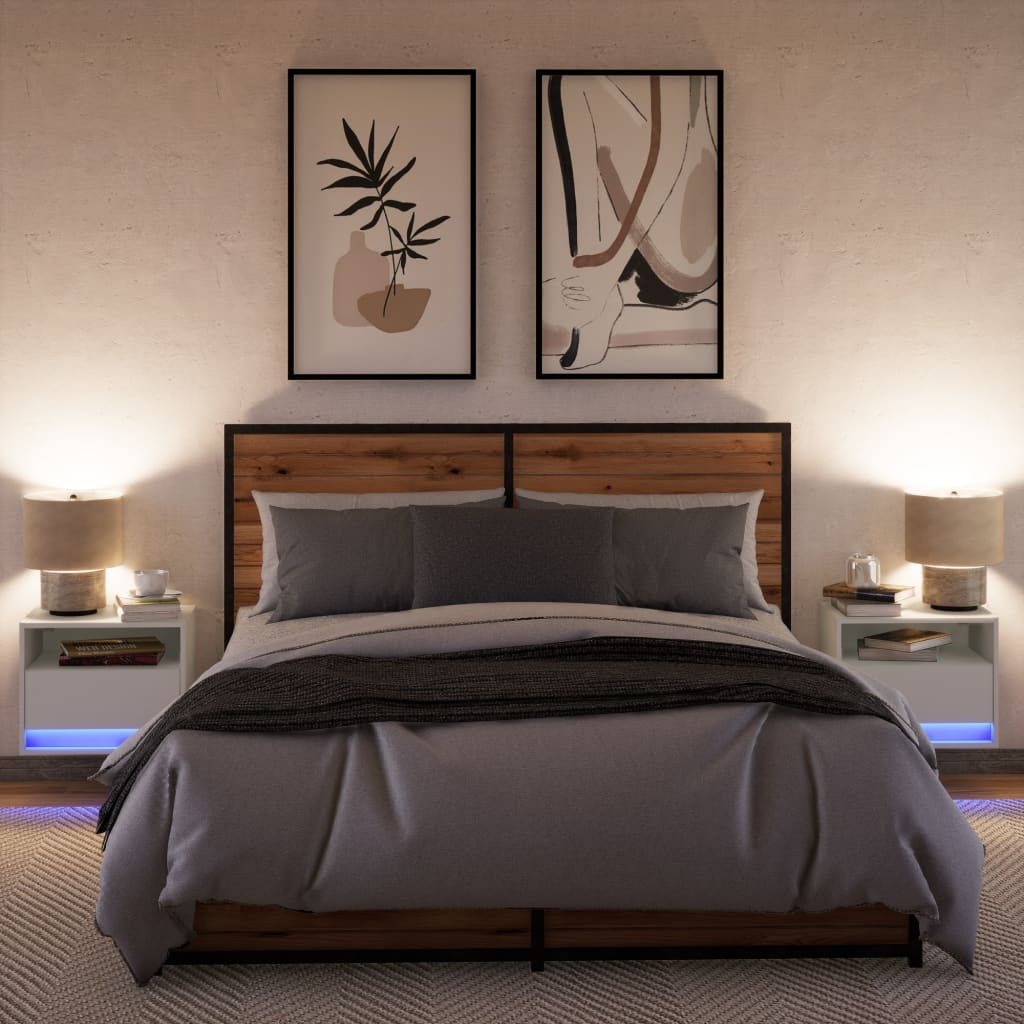 Mesas de cabeceira de parede com luzes LED 2 pcs