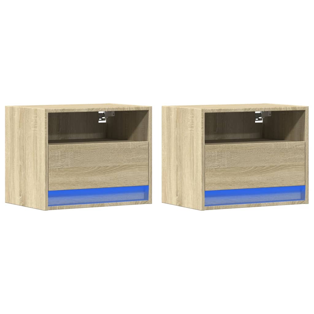 Mesas de cabeceira de parede com luzes LED 2 pcs