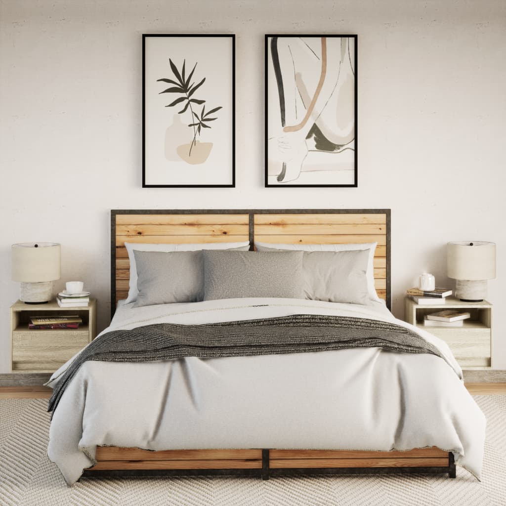 Mesas de cabeceira de parede com luzes LED 2 pcs
