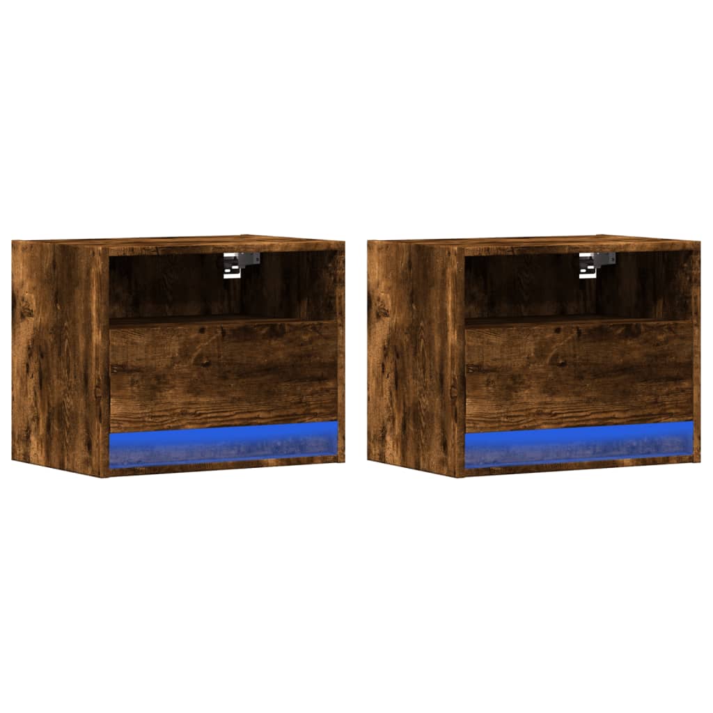 Mesas de cabeceira de parede com luzes LED 2 pcs
