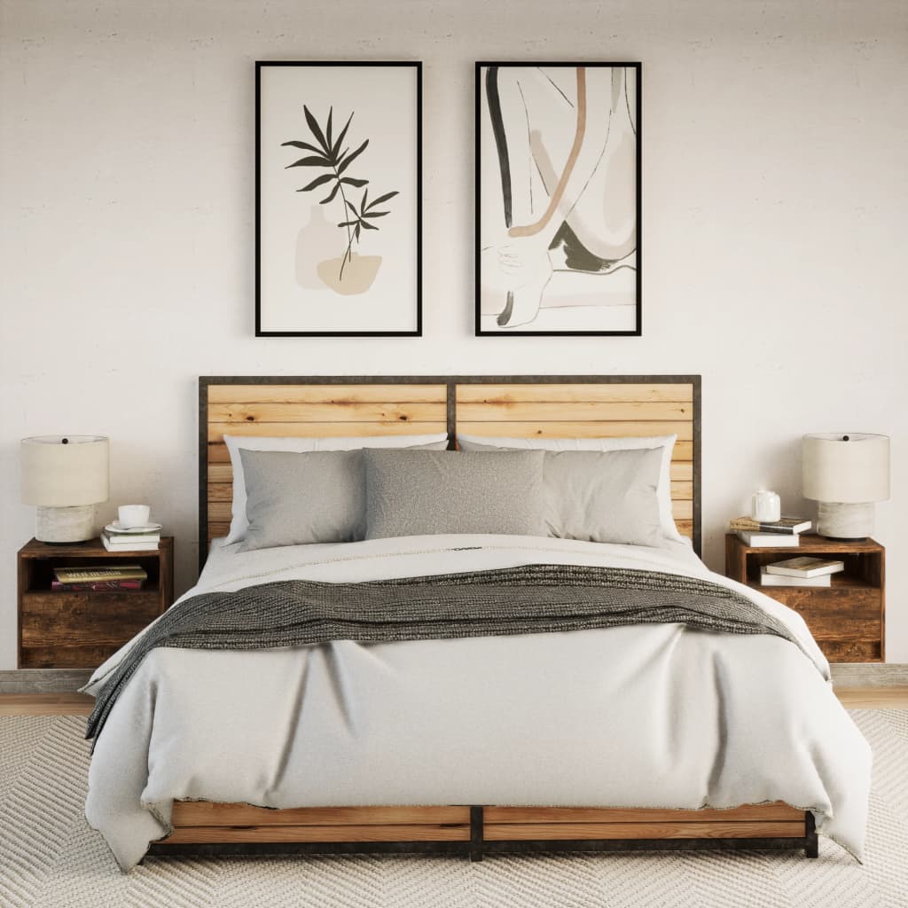 Mesas de cabeceira de parede com luzes LED 2 pcs