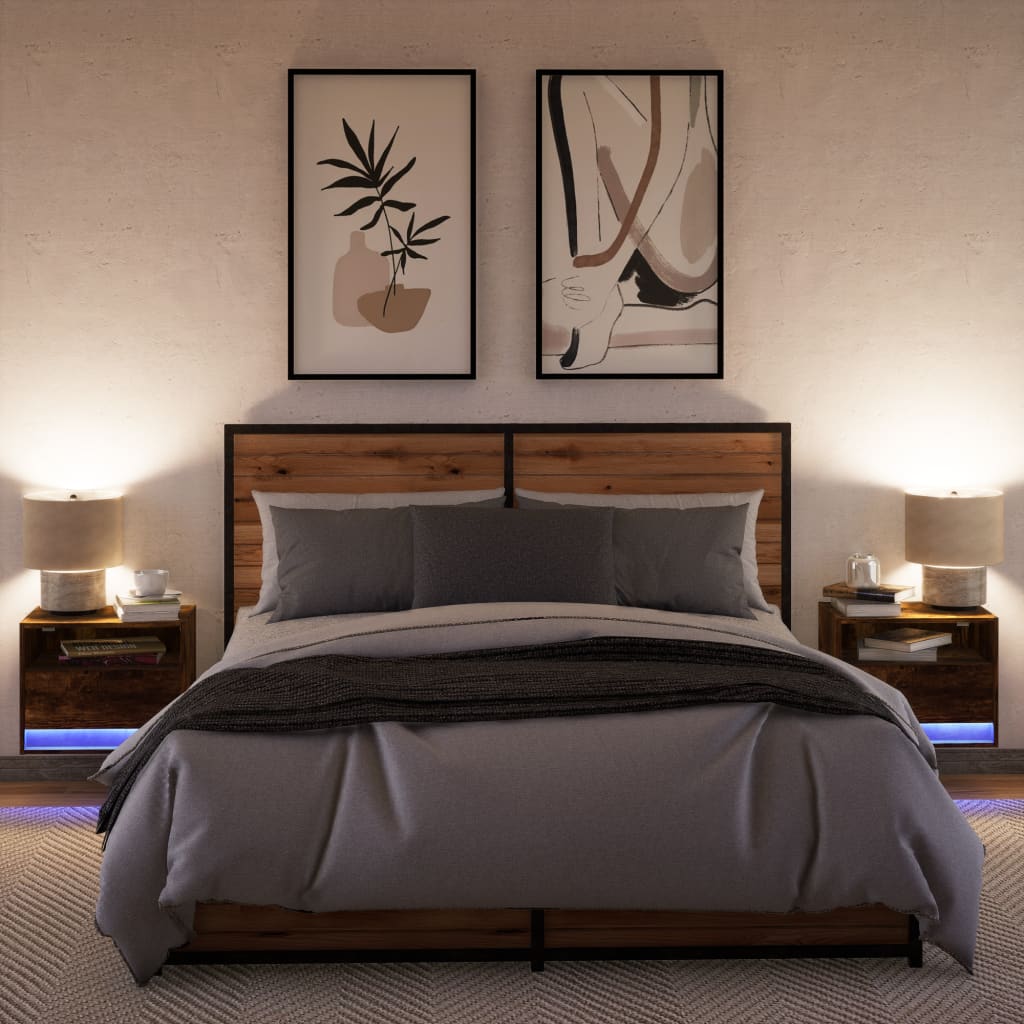 Mesas de cabeceira de parede com luzes LED 2 pcs